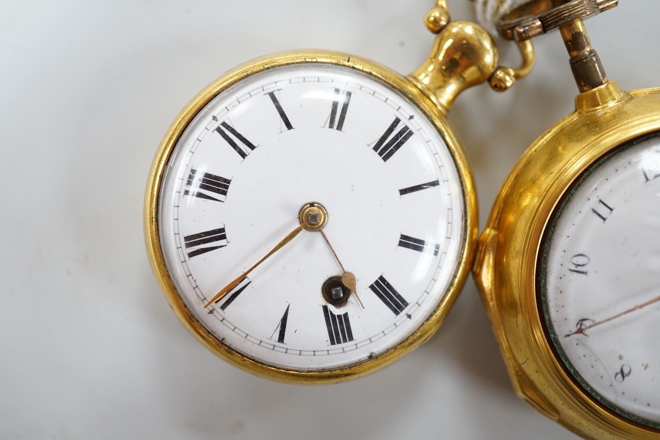 Two 19th century gilt metal pocket watches including pair cased by Cooper & Hedge of Colchester and Dwerrihouse, London.